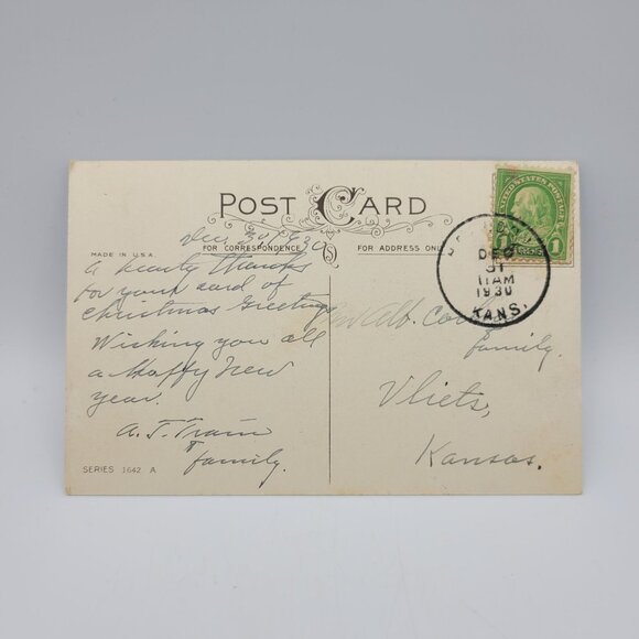 Vintage New Year Wishes Postcard 1930 With U.S. Postmark & Stamp - Picture 2 of 6